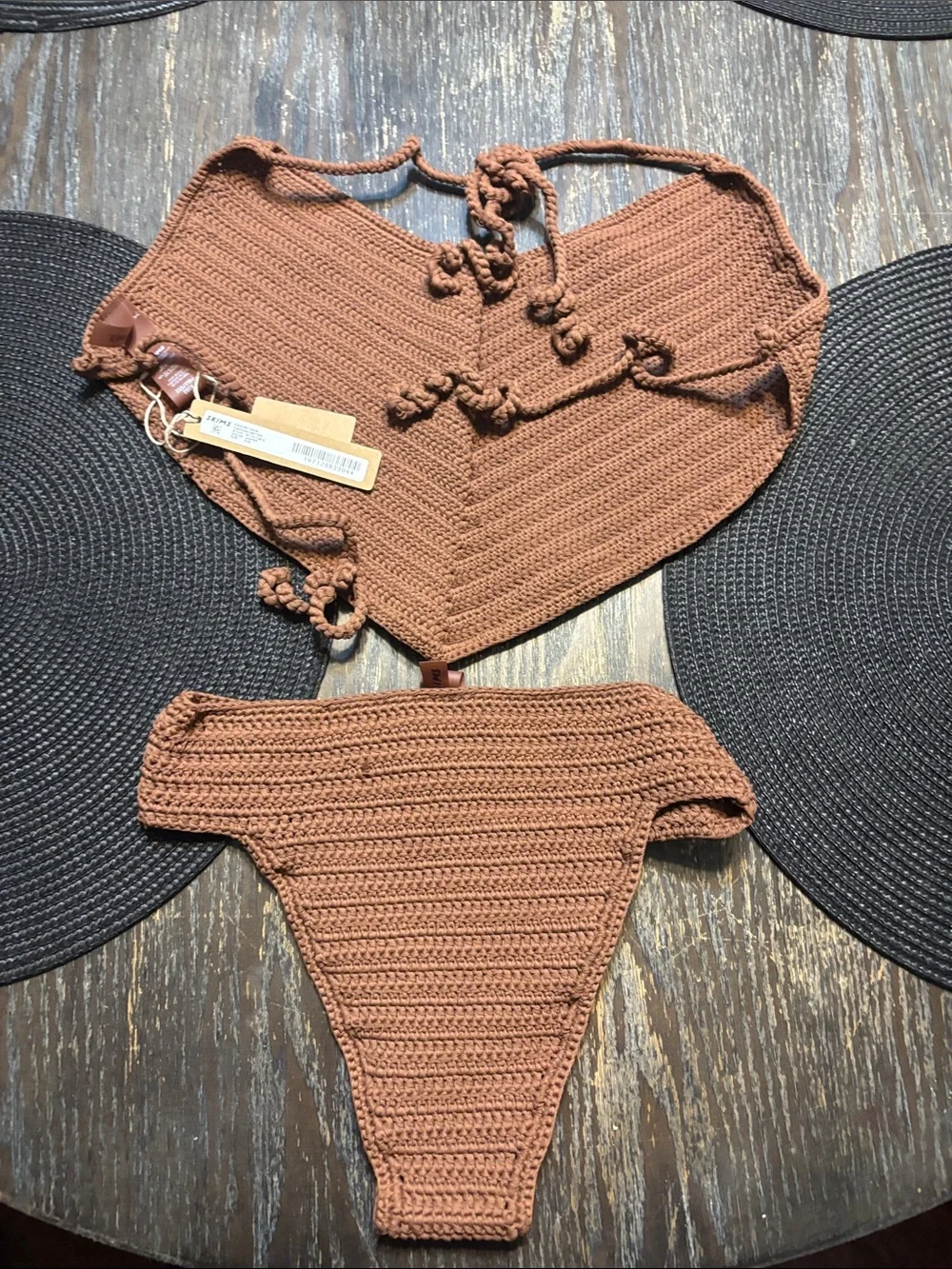 Skims women crochet swim bikini bottom XS and handkerchief top XXs jasper